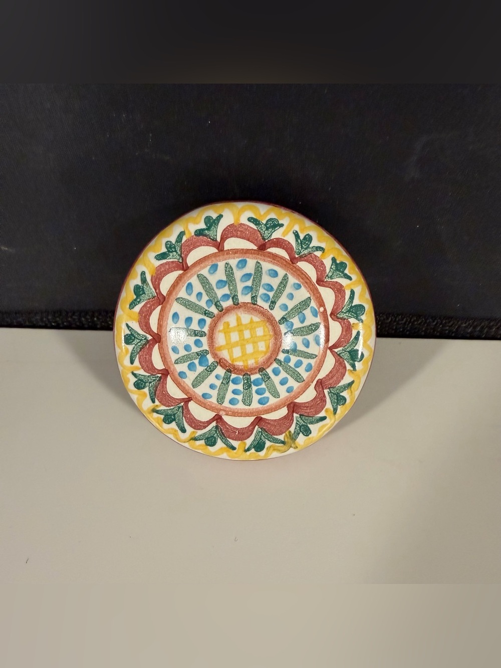 Vintage Mackenzie Childs Taylor Madison Round Ceramic Door Knob/Drawer Pull 2.5”